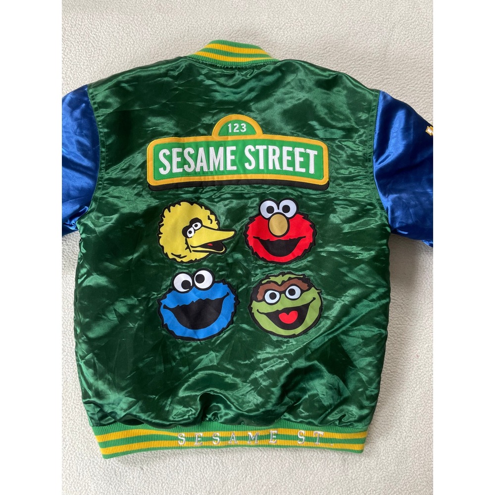 Headgear Classics Mens XL Varsity Jacket Green Sesame Street PBS Satin Bomber - Picture 15 of 16